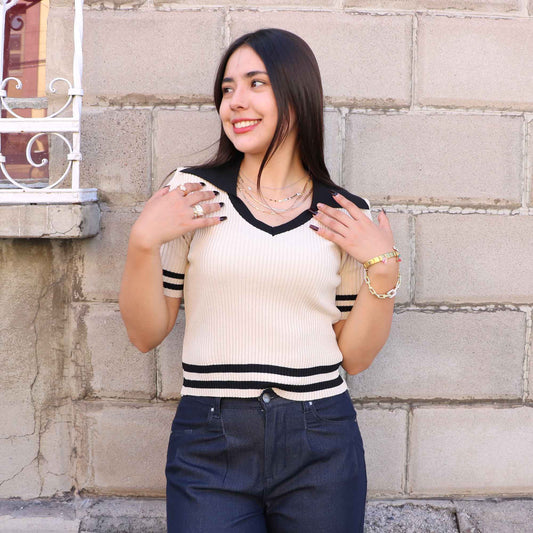 Blusa Zyra Beige/Negro