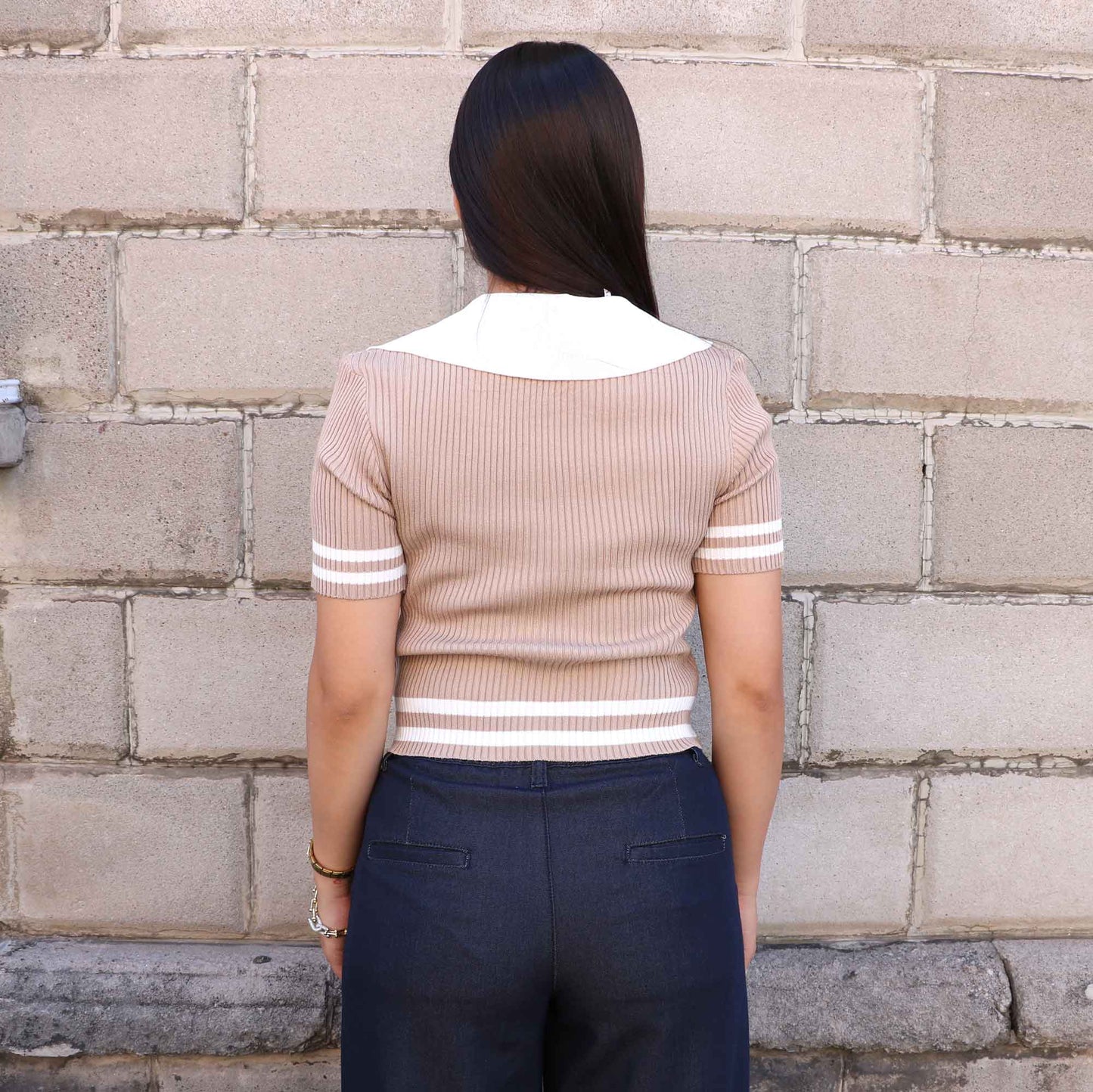 Blusa Zyra Beige/Blanco