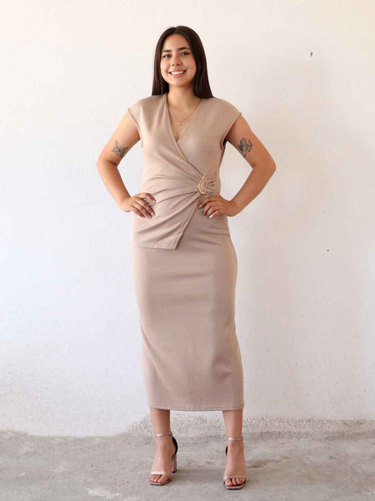 Vestido Mesh Camel